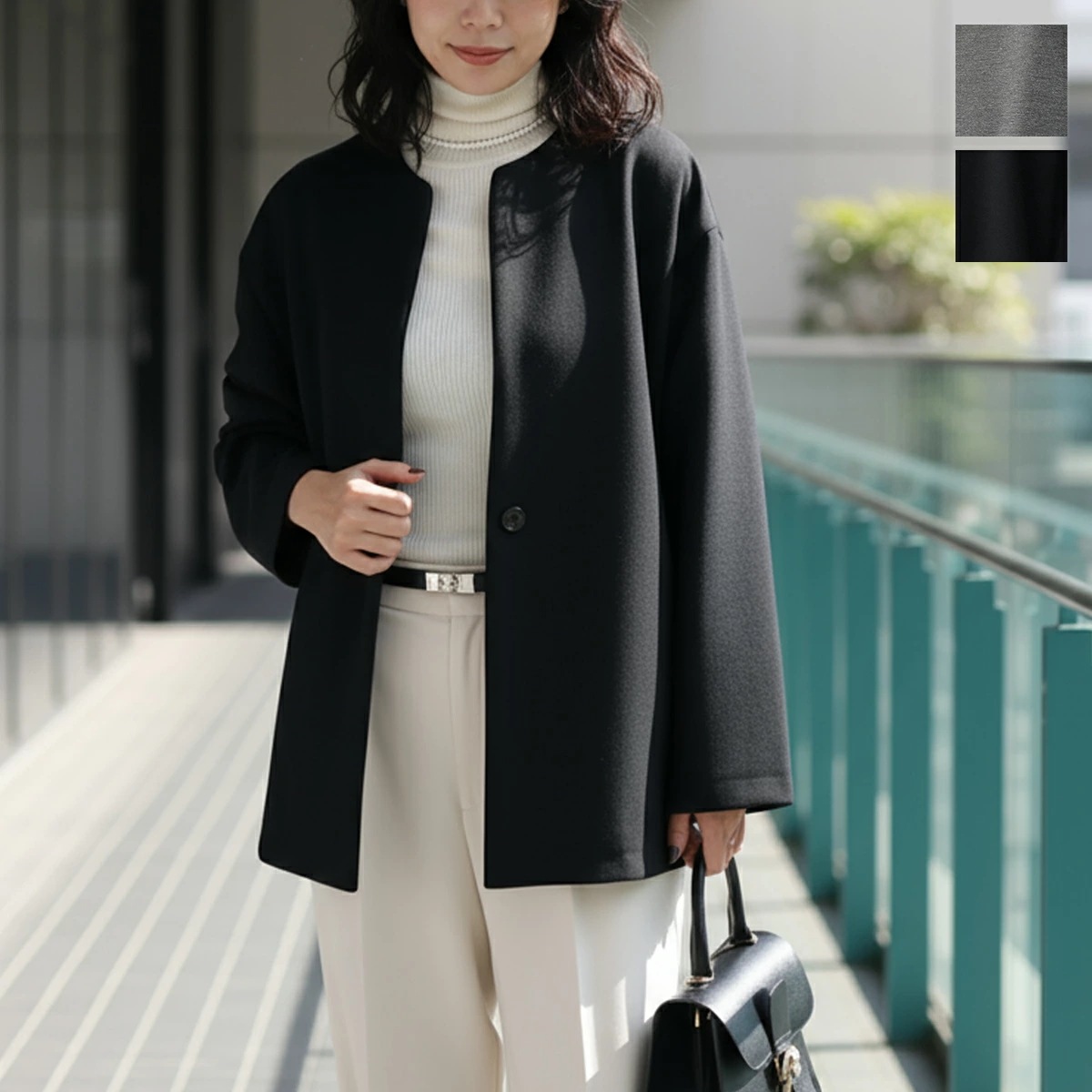 CLOCHE クロシェ ジャケット 85044 レディース ノーカラー ダンボール コート ミドル丈 カラー2色