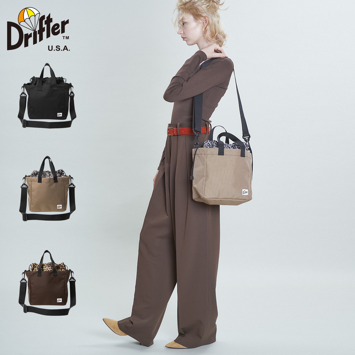 ショルダーバッグ ハンドバッグ トレド エル メンズ レディース 巾着 6L 2WAY 斜めがけ 軽量 TOLEDO L ブラック ブラウン レオパード 黒 DFV4720