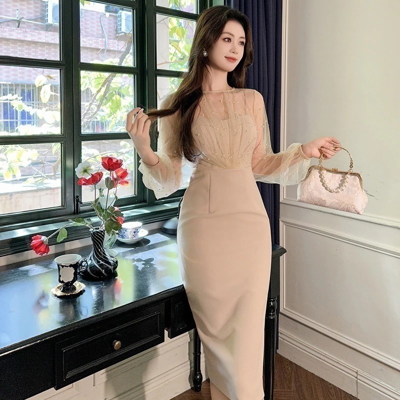 【JY.上品】 秋冬 チュール ワンピース セクシー パーティードレス キャバ 着痩せ 大人 同窓会 披露宴 卒業式 結婚式 演奏会 ウェディング 二次会
