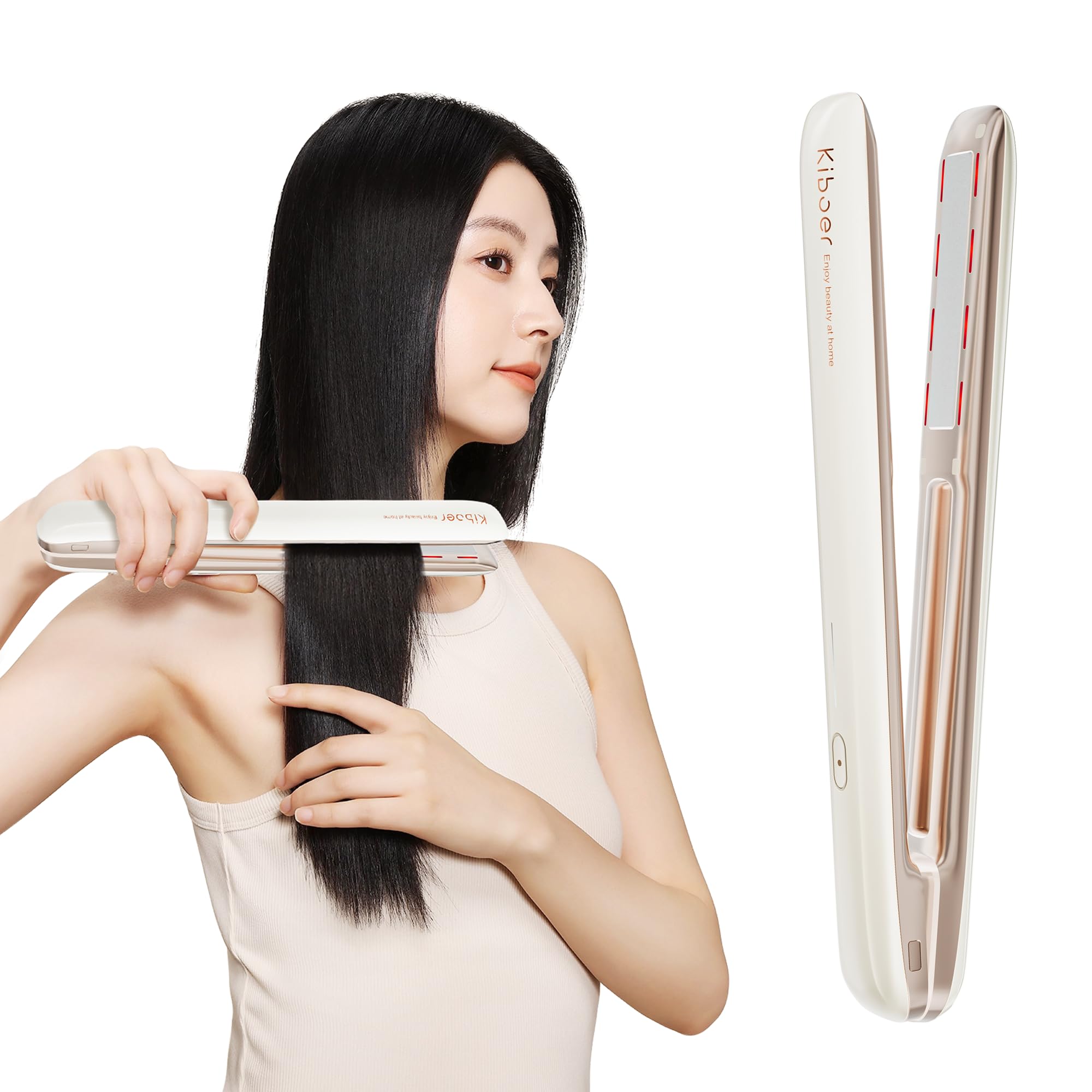 Kiboer 超音波トリートメント ヘアアイロン 美髪ケア 髪質改善 超音波アイロン ディープトリートメント トリートメント導入器 ツヤ髪 1MHz超音波 遠赤外線 赤色 温熱ヒーターLED ヘアケア