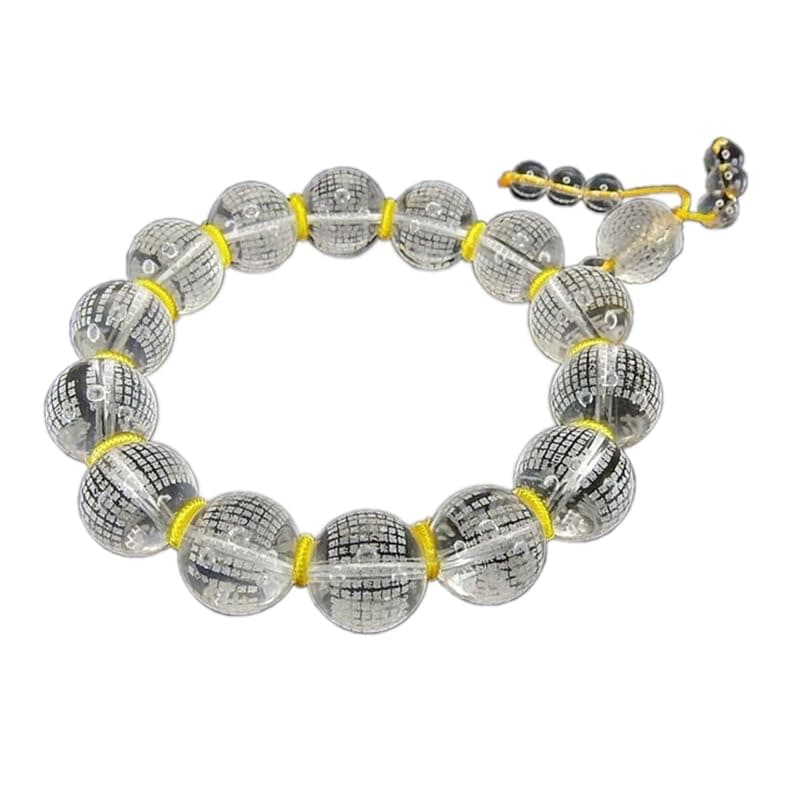 [石街] 天然石天然水晶般若心経彫り大玉約14mm仏頭付き数珠ブレスレット