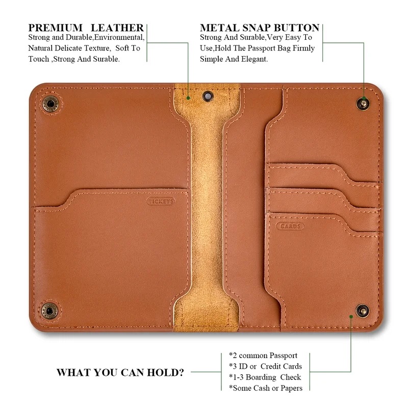 パスポートカバー,本革,旅行,車,運転書類,オーガナイザー用のロシアのケース Brown no Lanyard