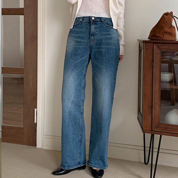 （JN）195スパンワイドストレートデニムパンツ 女性用ジーンズ