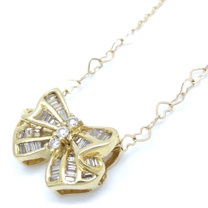 リボンモチーフ ネックレス ダイヤモンド0.24ct K18YG イエローゴールド/75871【中古】