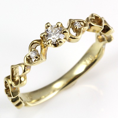 ハート リング 指輪 8.5号 10金 K10ゴールド ダイヤモンド 0.11ct 新品