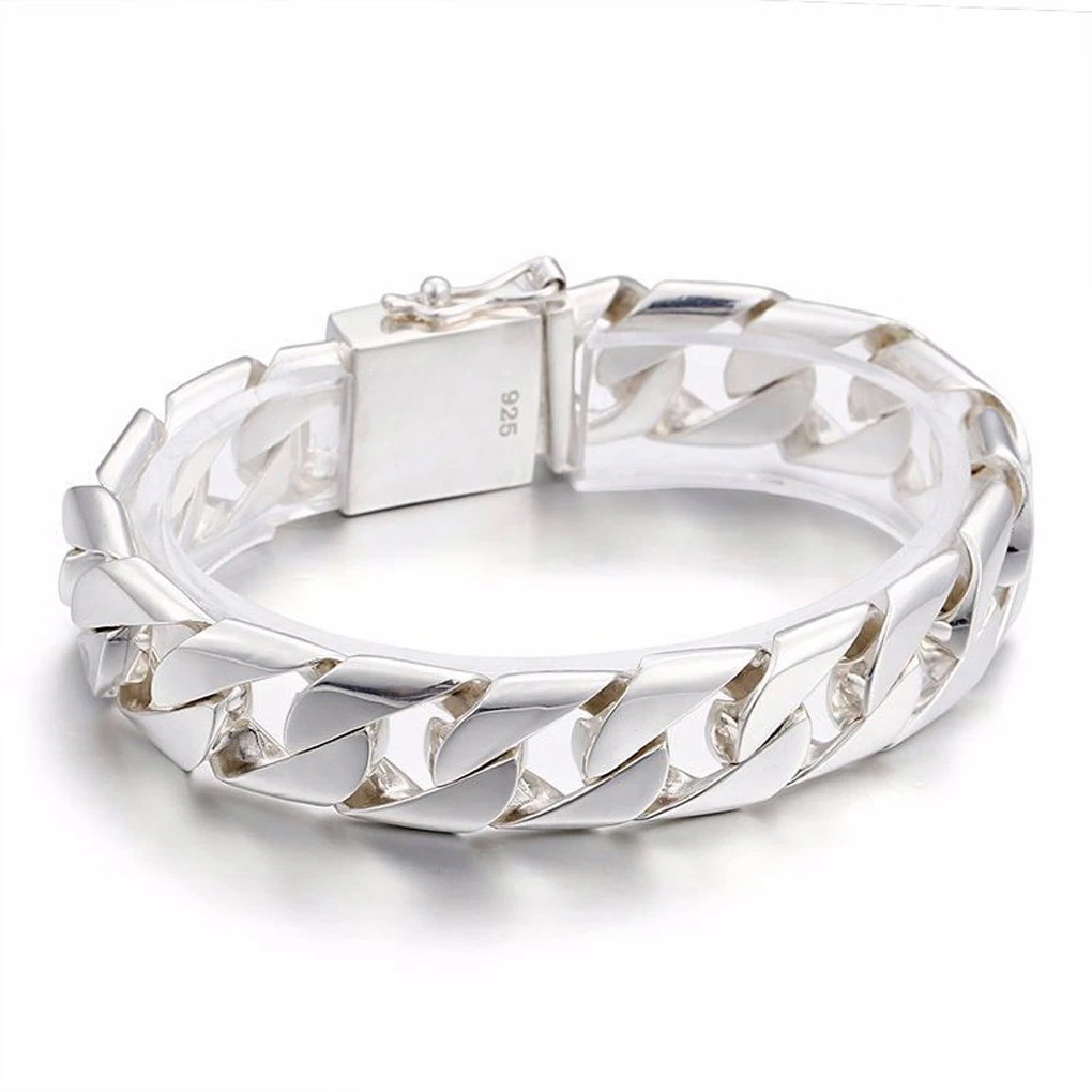 PW 精良100%925純銀 最高の品質 上品なデザイン 喜平 flat link chain ブレスレット / 長さ200mm 幅15mm 79g ブレスレット[ラッピング対応][日本未発売 人気