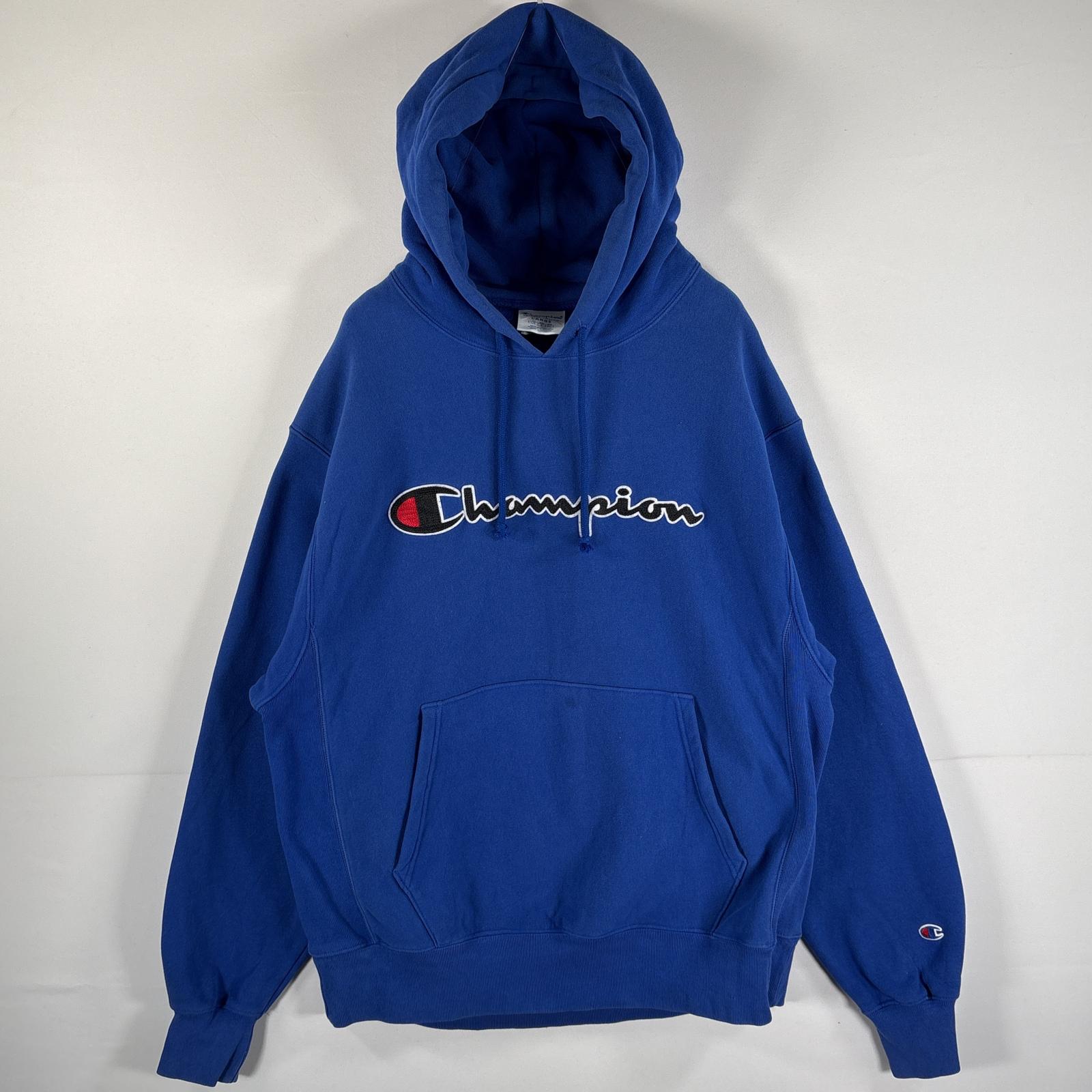 古着 パーカー リバースウィーブ 復刻 刺繍ロゴ マフポケット 大きいサイズ LARGE（JPN 2XL） ブルー メンズ