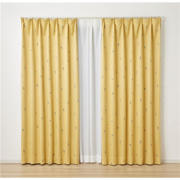 遮光 カーテン 約幅100×丈178cm ジェシカ イエロー 1枚入 2級遮光 タッセル付 形状記憶加工 日本製 デザインライフ