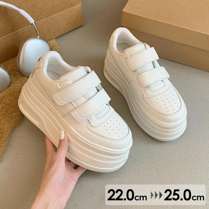 スニーカー 厚底 インヒール ウェッジヒール インソール スポーティ マジックテープ 小さいサイズ シューズ レディース 靴 美脚 通勤 通学 お洒落 おしゃれ カジュアル 歩きやすい 疲れにくい 白