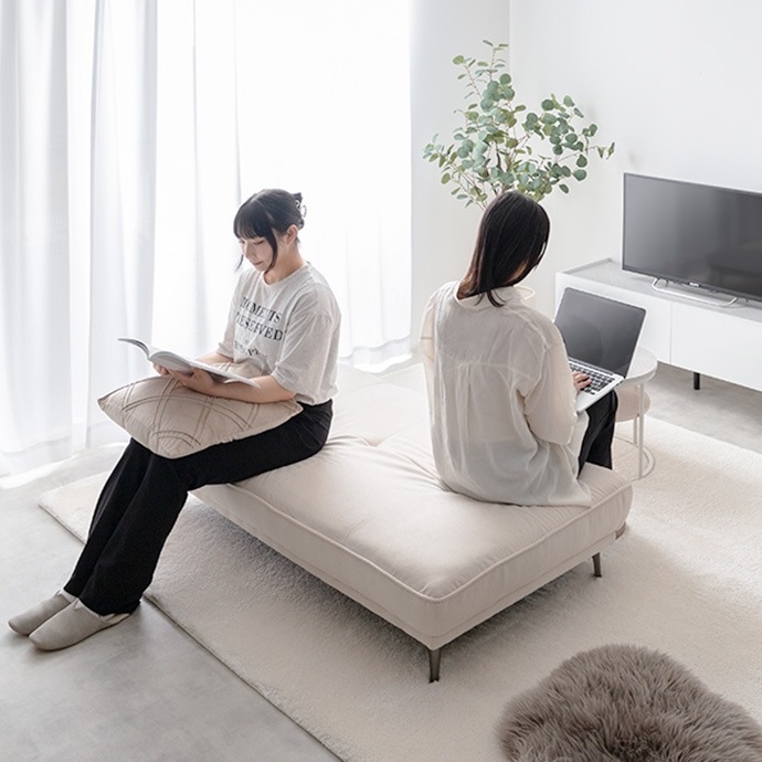 アイランドソファー 2人掛け 白 おしゃれ アーバンモダン フラットシート ベンチ スツール ホワイト 二人掛け