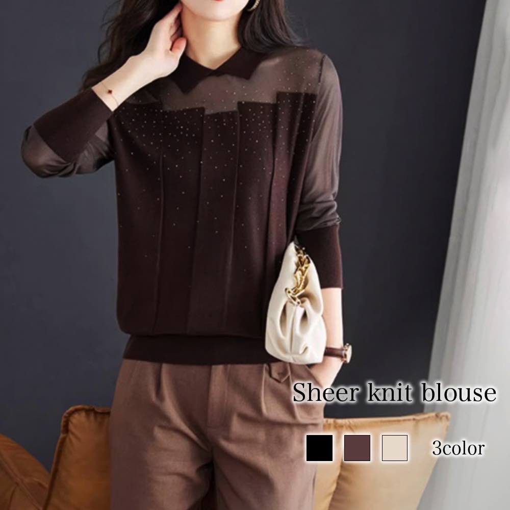 ブラウス レディース シアーニットブラウス フリル Tシャツ 白 シフォン 50代 冬 カットソー 高品質 長袖 事務服 春 きれいめ シャツ ノーアイロン スーツ レース ワンピース ブランド フォ