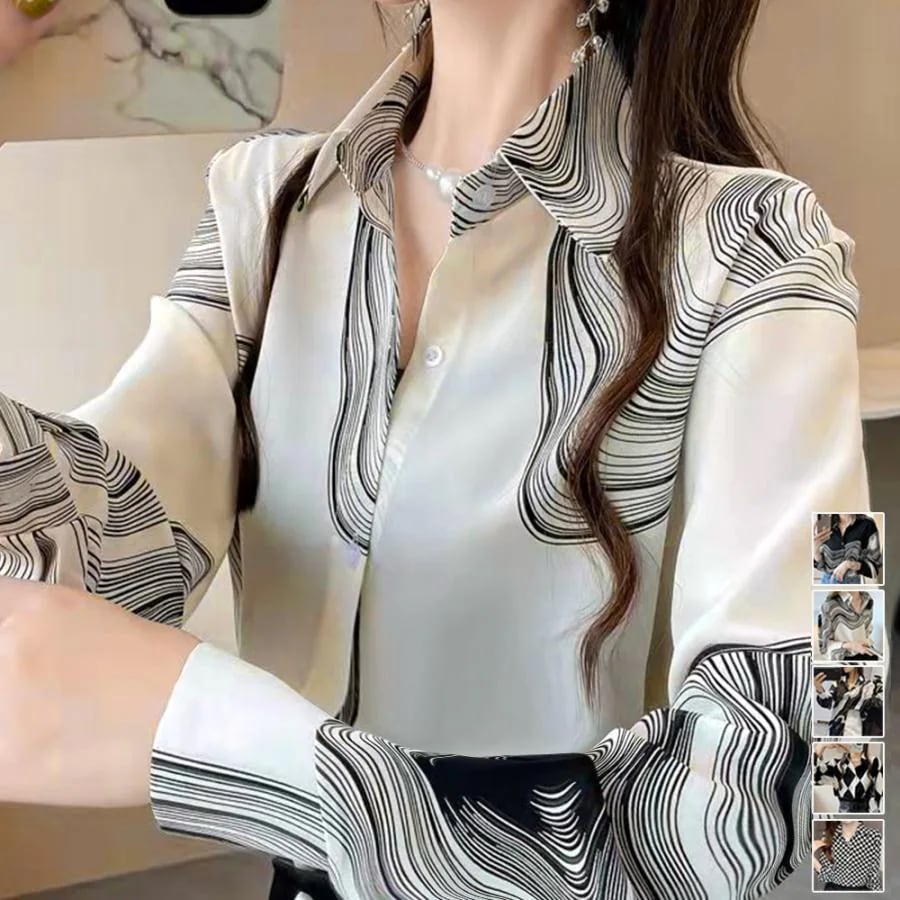 【急速出荷!】気質 韓国ファッション 長袖シャツ 柄シャツブラウス 長袖 レディース春秋夏