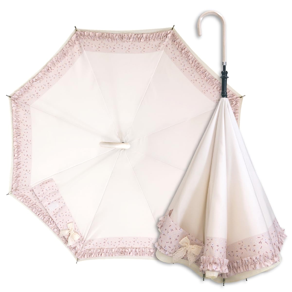 【 CARRY saKASA キャリーサカサ Little Lady Model リトルレディモデル 】 逆さ傘 フリル & リボン レディース 軽量 晴雨兼用 傘 両面デザイン 日傘 長傘 さかさ傘