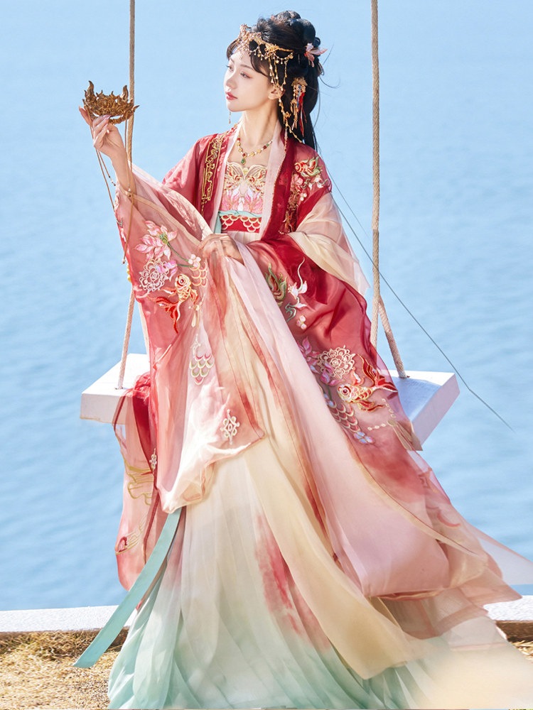 岱棠金魚姫オリジナル漢服女性用精緻刺繍入り唐風大袖衫と诃子裙の春夏セット