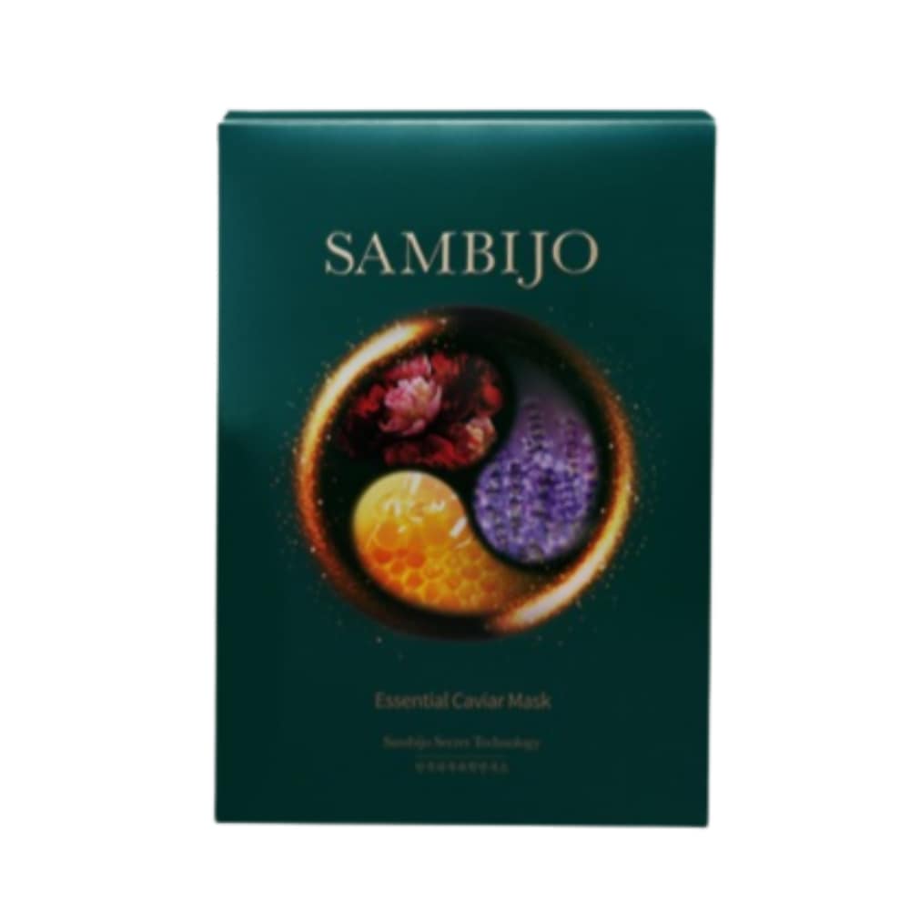 SAMBIJOサムビジョエッセンシャルキャビアマスク 10枚, 水分鎮静, 栄養, 保湿, 皮膚健康, 密着, 集中ケア, ブライトニング, 高水分, 急鎮静 効果, キャビアエキス配合