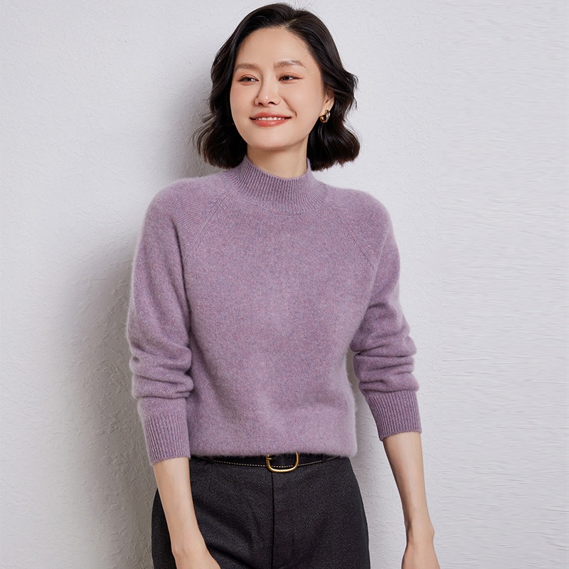 秋冬新作 ハーフハイネック 厚手 ピュアウール ベースレイヤー セーター レディース ラグラン ルーズ カシミア セーター