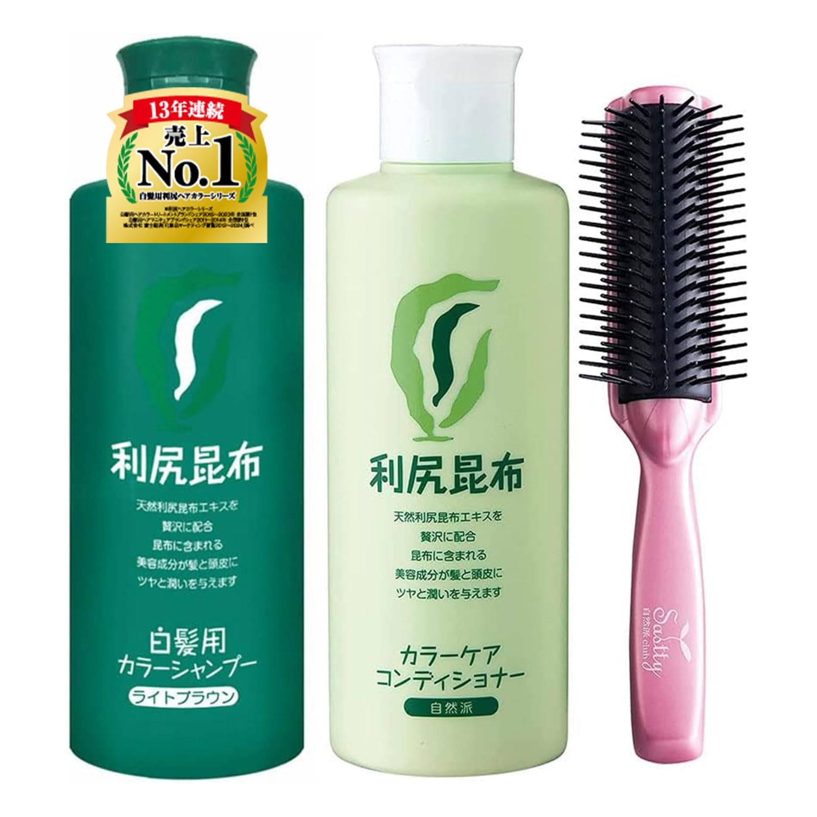 Sastty (サスティ) 【白髪用】利尻カラーシャンプー (ライトブラウン) 200ml &amp 【カラーシャンプー用】利尻カラーケアコンディショナー 200ml 【ミネラルイオンブラシ付】