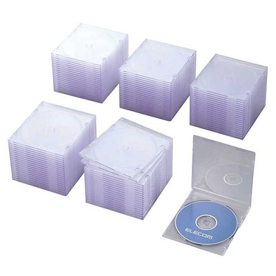 他サイト： エレコム　ELECOM　CD/DVD/Blu-ray対応収納スリムケース (1枚収納×100セットクリア)　CCD-JSCS100CRの商品画像