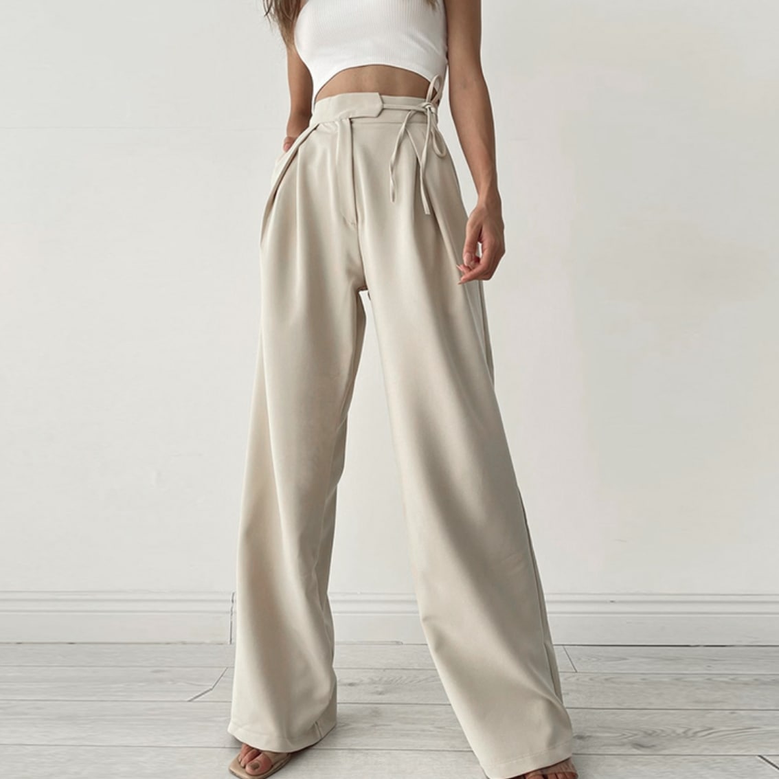 ボトムス パンツ レディース 韓国 着やせ 個性的 ハイウエスト ワイド リボン シンプル カジュアル おしゃれ 大人可愛い きれいめ ママ 通勤 学生 美脚 脚長 プチプラ 着回し 普段使い ゆる
