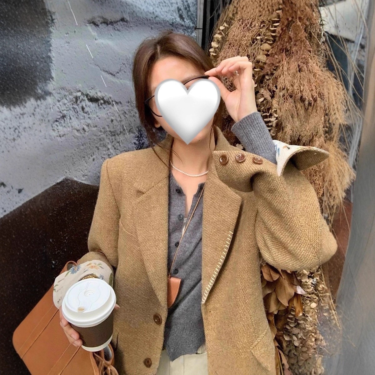 クラシックなプチツイードブレザー構造的なシルエットレディース秋冬ウェアG1536