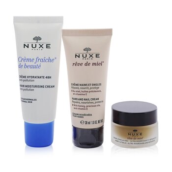 Nuxe モイスチャーミーキット：クレーム フレッシュ ドゥボーテ 48Hr モイスチャライジングクリーム 30ml + レーヴ ドゥ ミエル ハニーリップバーム 15g + レーヴ ドゥ ミエル ハ