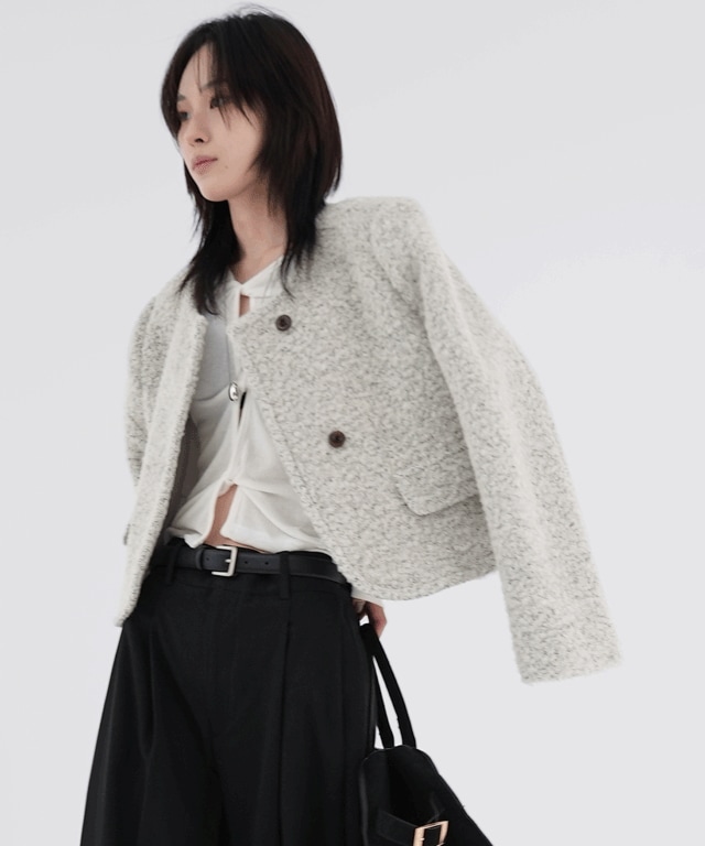 [ウール] モア ノーカラー ショートジャケット