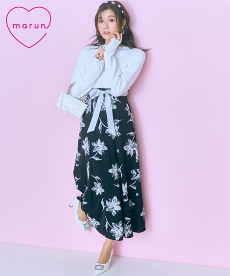 ロング・マキシ丈/半袖 大きいサイズ ドッキング花柄ワンピース marun