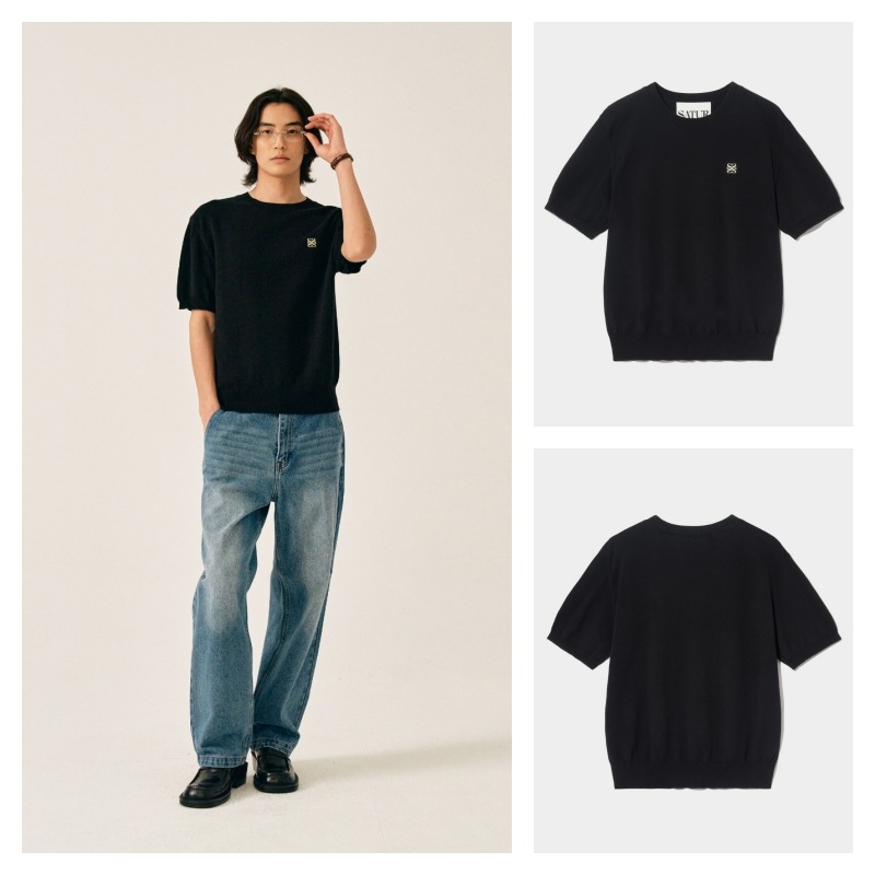 【SATUR】 CLASSIC CREW NECK HALF KNIT : RESORT BLACK