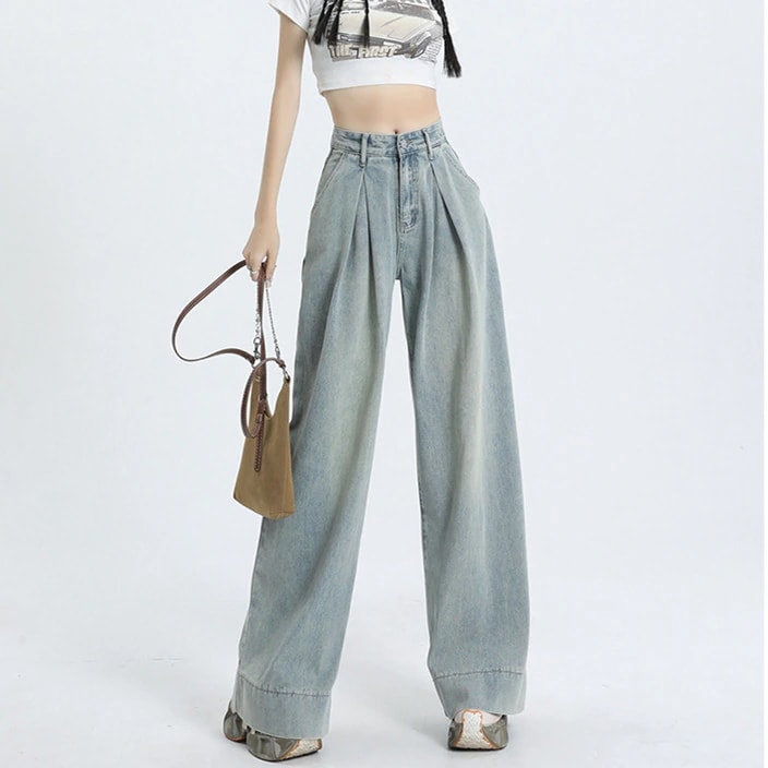 ラックスパンツ スウェットパンツ ハイウェスト パンツ ストレート デニムパンツ 着痩せ効果 脚長効果