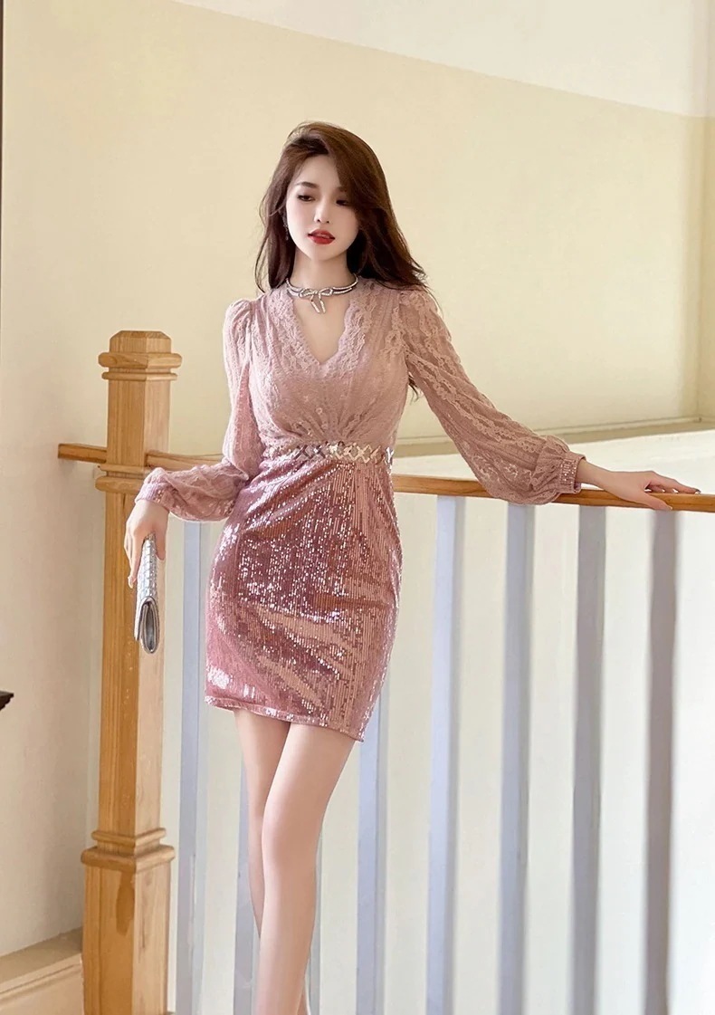 2024春 キラキラ レース ショートワンピース パーティードレス 着痩せ 大人 お呼ばれ 同窓会 披露宴 卒業式 結婚式 ウェディング 二次会 成人式30%までに制限