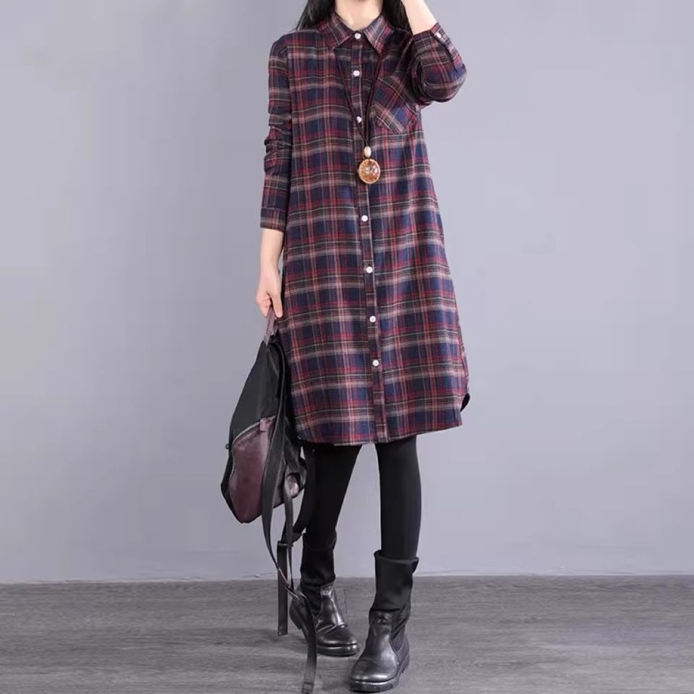 ワンピース チェック柄ワンピース シャツワンピース チェック柄シャツワンピース 襟付き 長袖 ひざ丈 チェック柄 シャツドレス レディース かわいい 大人可愛い おしゃれ ガーリー エレガント 主役級