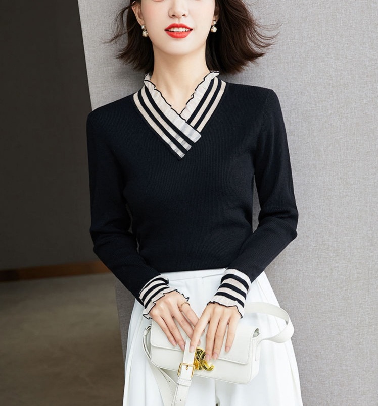 トップス Tシャツ シャツ カットソー プルオーバー 袖あり 長袖 萌袖 スリム ストレート Iライン スマート シフォン フリル かわいい 可愛い きれいめ シンプル カジュアル 上品