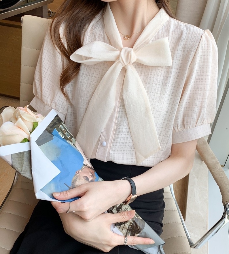 デート モテアイテム シャツ ブラウス 半袖 シフォン リボン 可愛い きれいめ 上品 おしゃれ かっこいい 可愛い ラブリー キュート ガーリー クール モード系 セクシー エレガント