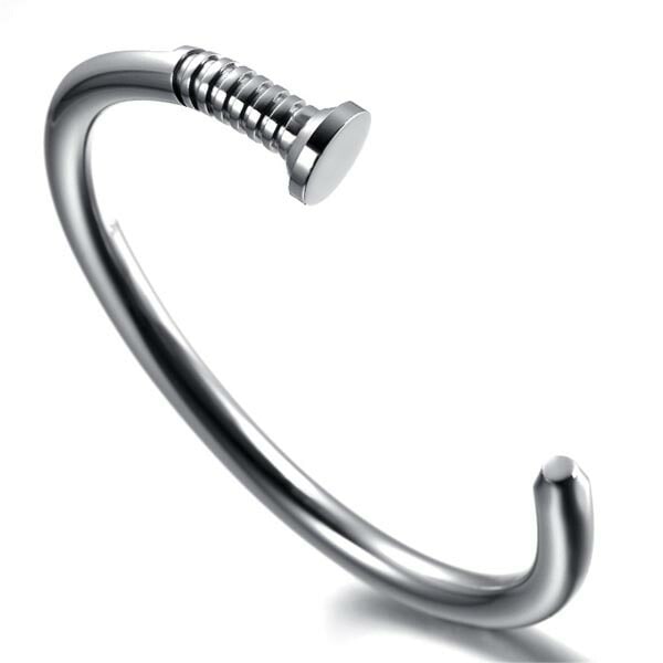 ネイルステンレスバングル 釘 クギ ユニーク 個性的 リアル 3D アクセサリー 手首 男性 女性