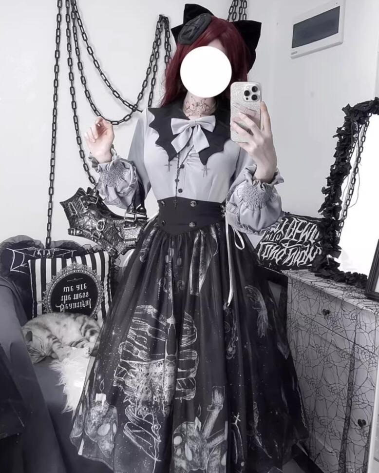 【新作登場 最安値!】140ロリータ ２点セットシャツ＋スカート　 ゴスロリ コスプレ メイド服 コスチューム 文化祭 学園祭 衣装 仮装 ハロウィン おすすめ 可愛い ドレス　日常　写真