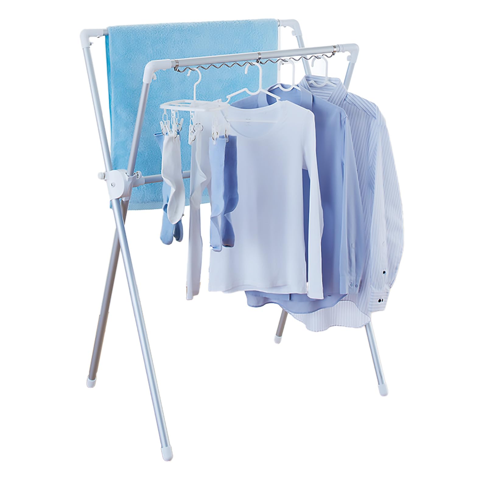 天馬 軽くてサビにくいアルミパイプを使用している室内物干し 洗濯物干し 組立式 室内用 アルミ伸縮式布団干しX型コンパクト ホワイト 幅93-148×奥行57×高さ87-125cm PS-34A