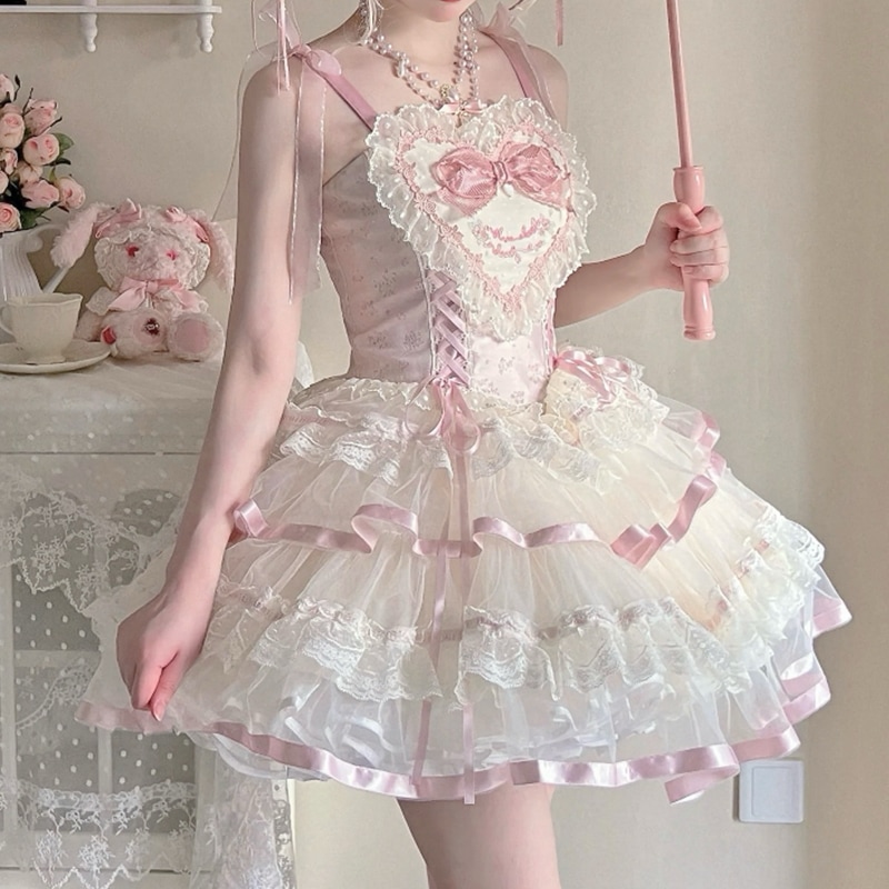 コスプレドレスロリータスカートワンピースフルスタイルロリータプリンセスドレスキュートで甘いロースカートシルクサテンバレエロリータラブドッグショートjsk