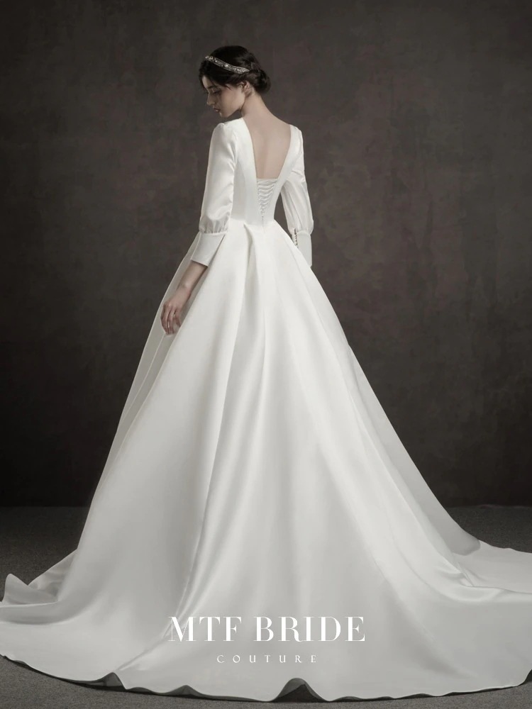 春秋 冬レトロ長袖 Vネック 高級感ドレス 長袖 トレーン ドレス 二次会 演奏会 発表会 披露宴 花嫁 ドレス ドレス ワンピースパーティードレス 結婚式 お呼ばれ