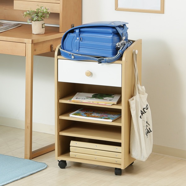 キッズラック 幅41.5cm ミニリビングラック ランドセル収納 ランドセル置き スリム キャスター付き 引き出し 棚 キッズ収納 子ども 収納棚 キッズ家具
