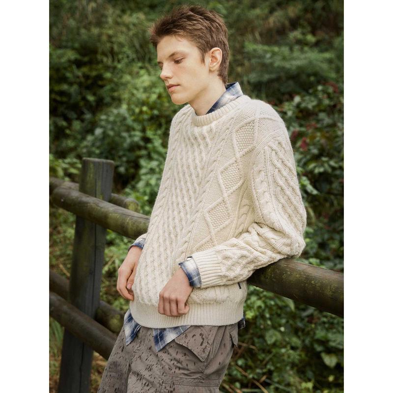 WHKAF4T73U 男女兼用 アラン ケーブル ルーズフィット セーター