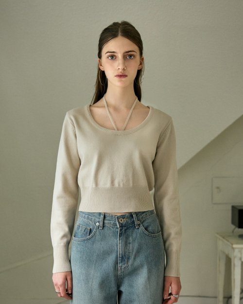 ROUNDTRICOT Halter Round Neck Knitwear - Beige