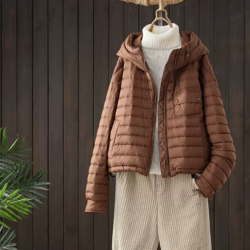 2025年秋冬新作クロスボーダー90ホワイトダックダウンライトフード付きダウンジャケットレディース韓国風ファッション無地ショートコート 6,516円