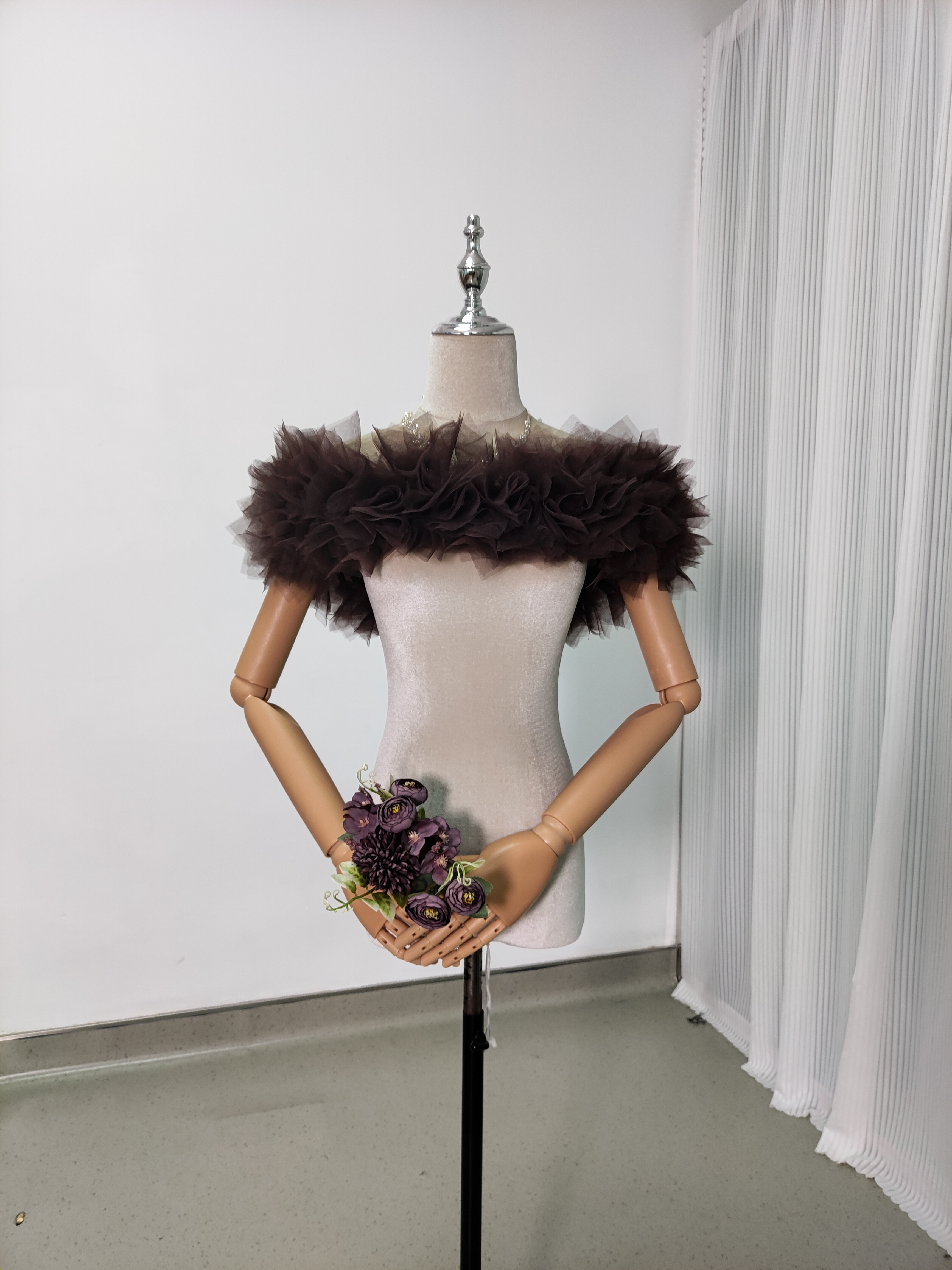 取り外しオフショルダー ブラウン 編み上げ ふわふわ エアリー感 可愛い 色直し 前撮り