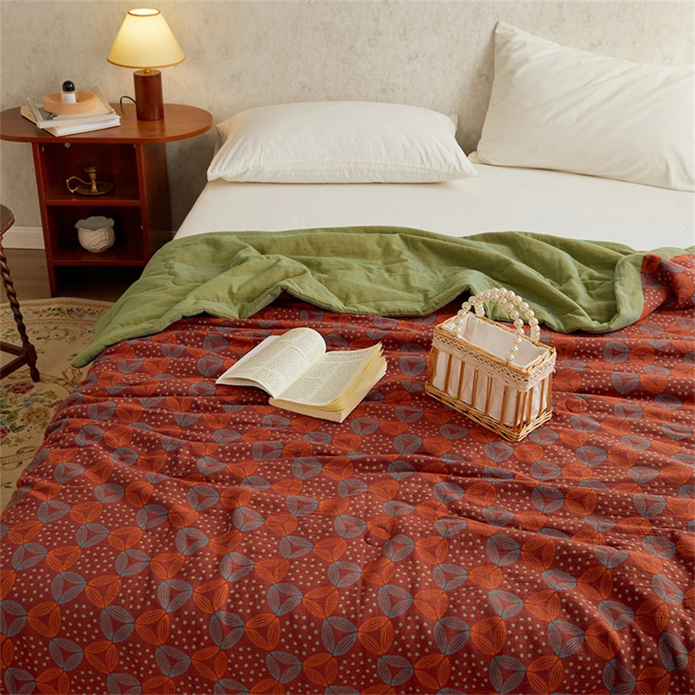 新品早く買いに来て 掛け敷布団 肌布団 四季適用 イタリア田園風 レトロブーム 花柄 二層ガーゼ ジャカード おしゃれ ふわふわ 高級 安眠 快適 抗菌 吸汗 通気 吸湿 防臭 ダブル クイーン キ
