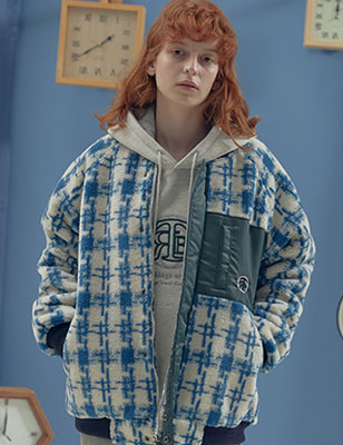 [LIBERTENG]韓国ファッション/チェックフリースパッド入りのジャケットブルー/ユニセックス/ ペアルック/