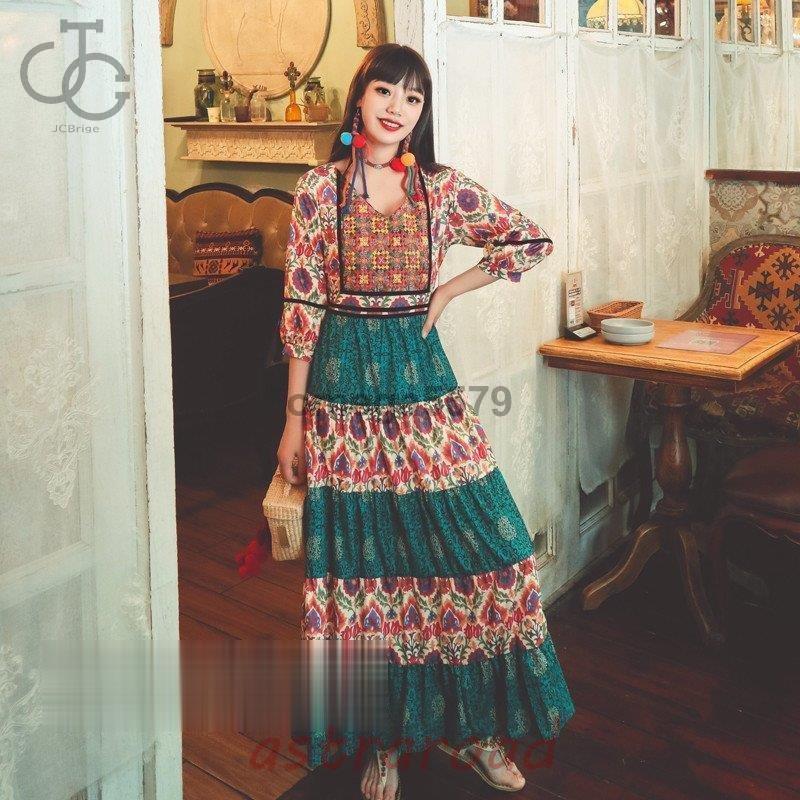 ワンピース レディース 40代 春秋 キレイめ マキシ丈ワンピース 七分袖ワンピース ロング丈 Aラインワンピース ゆったり エスニック風 上品 オシャレ 2024作