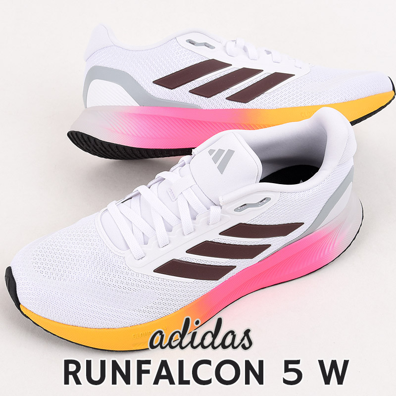 RUNFALCON 5 W IE0527 白 レディース スニーカー ランニング シューズ 靴 女性 カジュアル ファッション ローカット クッション メッシュ トレーニング