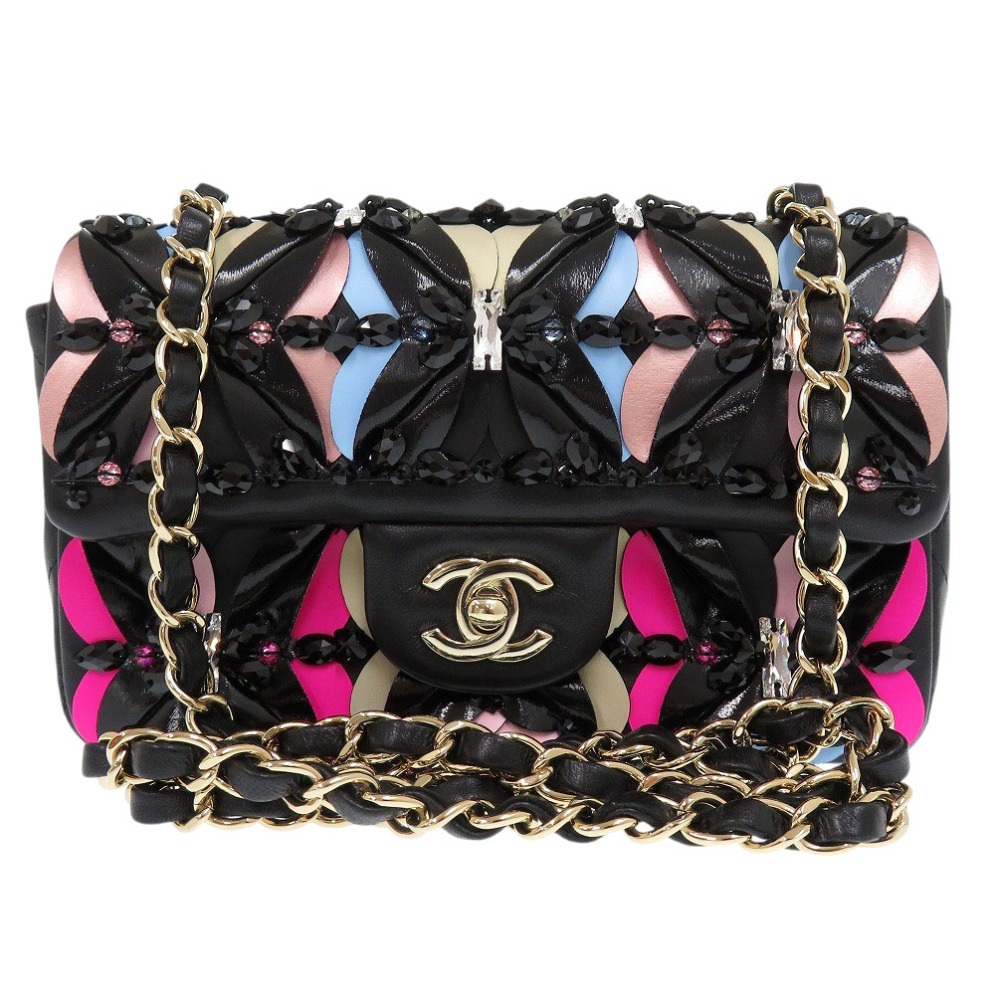 新品同様 シングルフラップ マトラッセ 20 ショルダーバッグ ラムスキン ブラック 1083【中古】 レディース