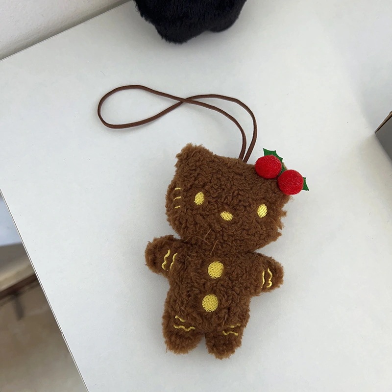 10個セット クリスマスジンジャーマン黒革の猫バッグランドセルぬいぐるみストラップかわいい小物ドールバッグ