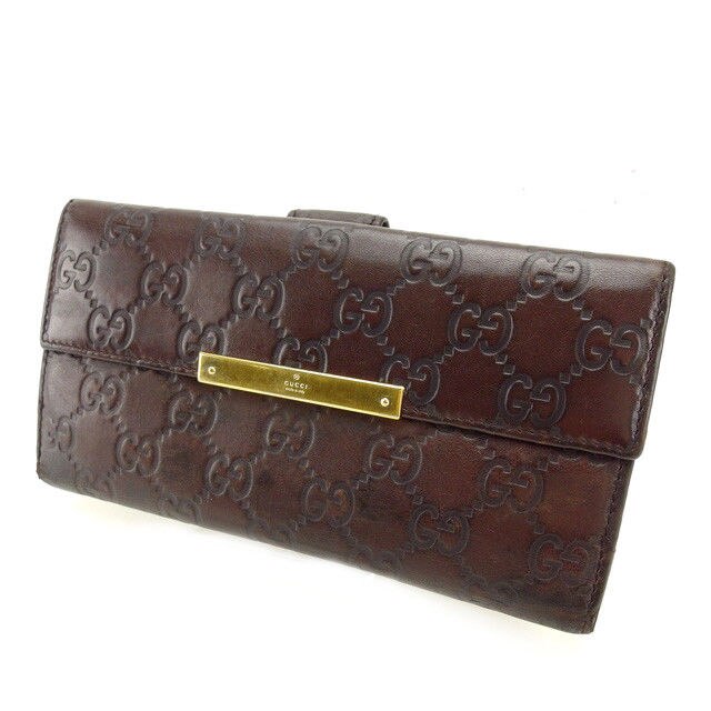 長財布 Wホック グッチシマ ブラウン 中古